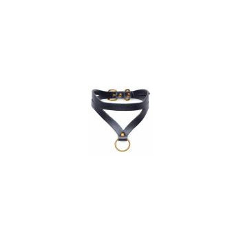 Bondage Baddie Collar With O-ring - Black/Gold