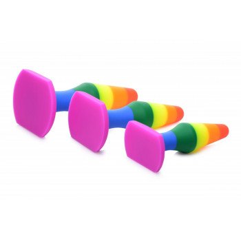 Rainbow Silicone 3-Piece Anal Plug Set