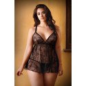 Elena Lace Babydoll With Sexy Thong - Black