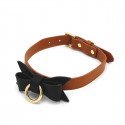 Brown Leather Bow Tie Collar & Leash