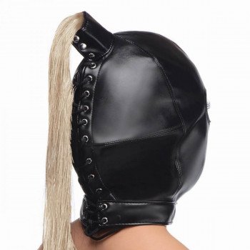 Blonde Ponytail Bondage Hood - Black