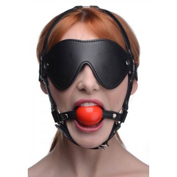 Kinky Adjustable Harness With Blindfold And Red Ball Gag