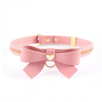 Sevanda Love Heart Butterfly Leather Collar - Pink fra Sadistenstoolbox