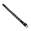 Black Leather Slim Collar with Multi-Metal Eyelets