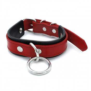 Black & Red Leather Collar big O-Ring fra Sadistenstoolbox